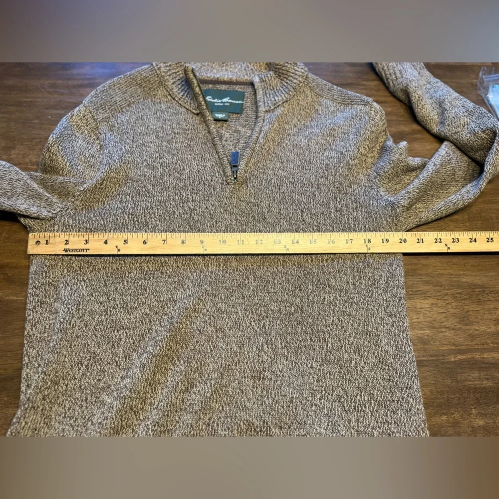 Eddie Bauer Men’s Brown Knit 1/4 Zip Pullover Sweater SZ M Mock Neck Preppy Fall